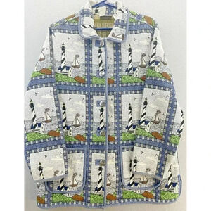 Vintage Blair Coat Jacket Womens Multicolor Nautical Lighthouse Tapestry XLG
